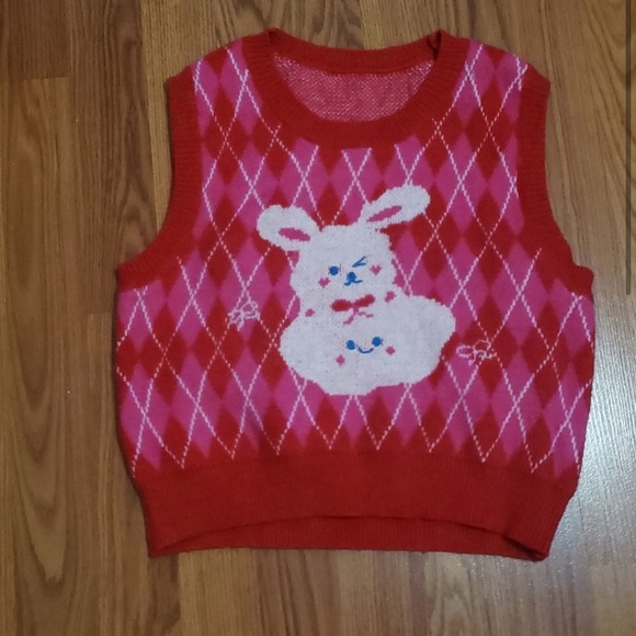 Romwe Knit Vest Top red pink Bunny print size L - Picture 2 of 4